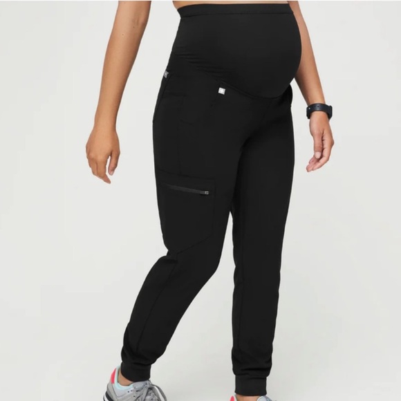 Figs Maternity Jogger Scrub Pants Zamora Black Small Petite Stretchy Waistband - Picture 1 of 8